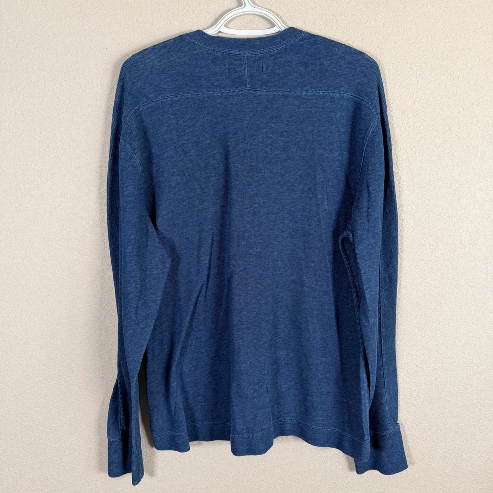Banana Republic Henley Shirt Mens L Blue Long Sleeve Slub‎ Knit Cotton Blend